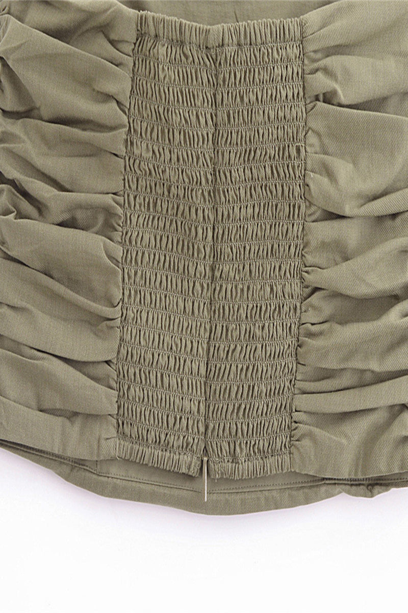 Street Color Pocket Ruched With Belt Strapless Sleeveless Two Pieces