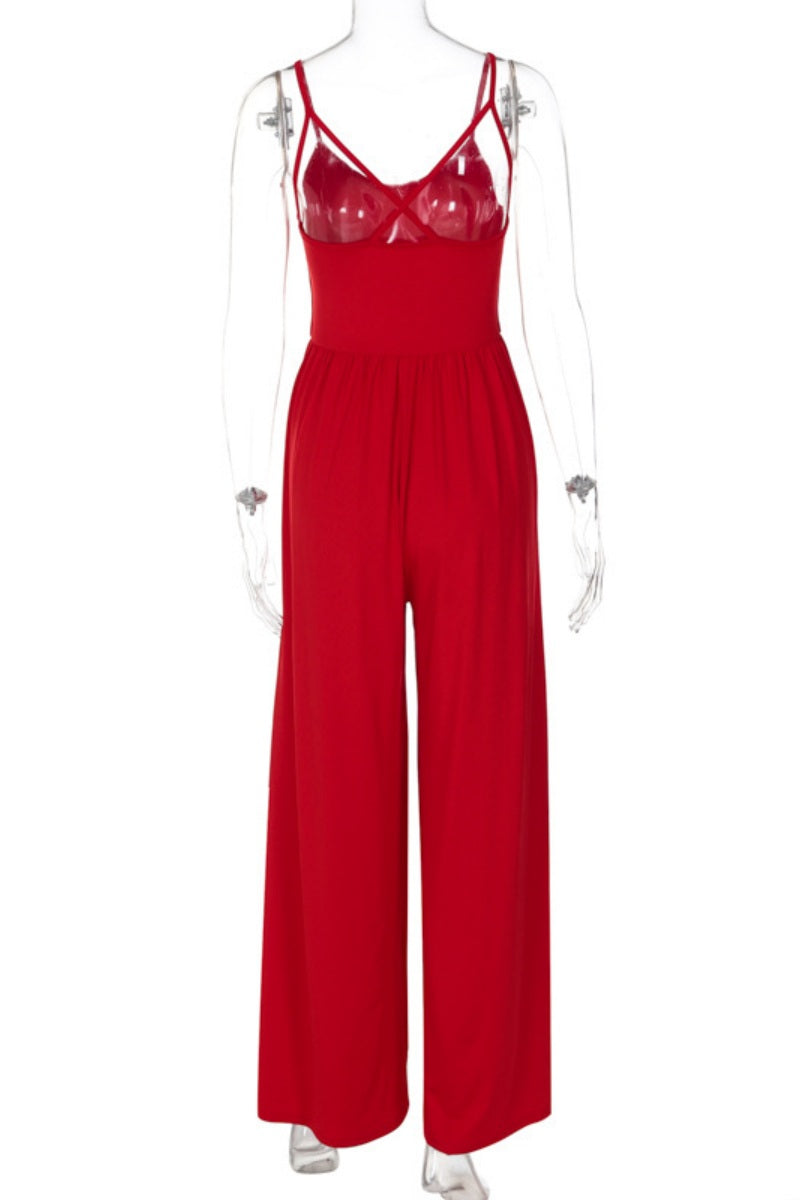 Color Backless Spaghetti Strap Bodycon Jumpsuits