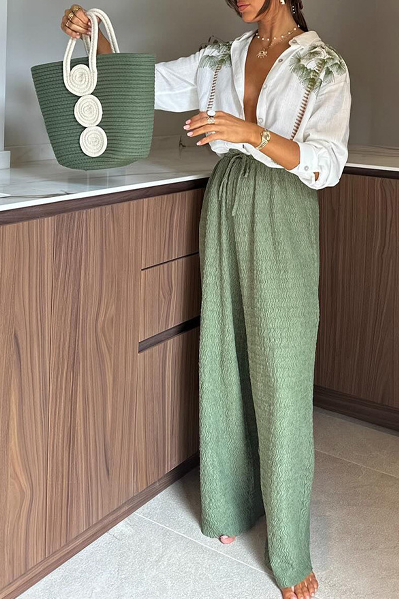 Street Print Patchwork Turndown Collar Long Sleeve Two Pieces