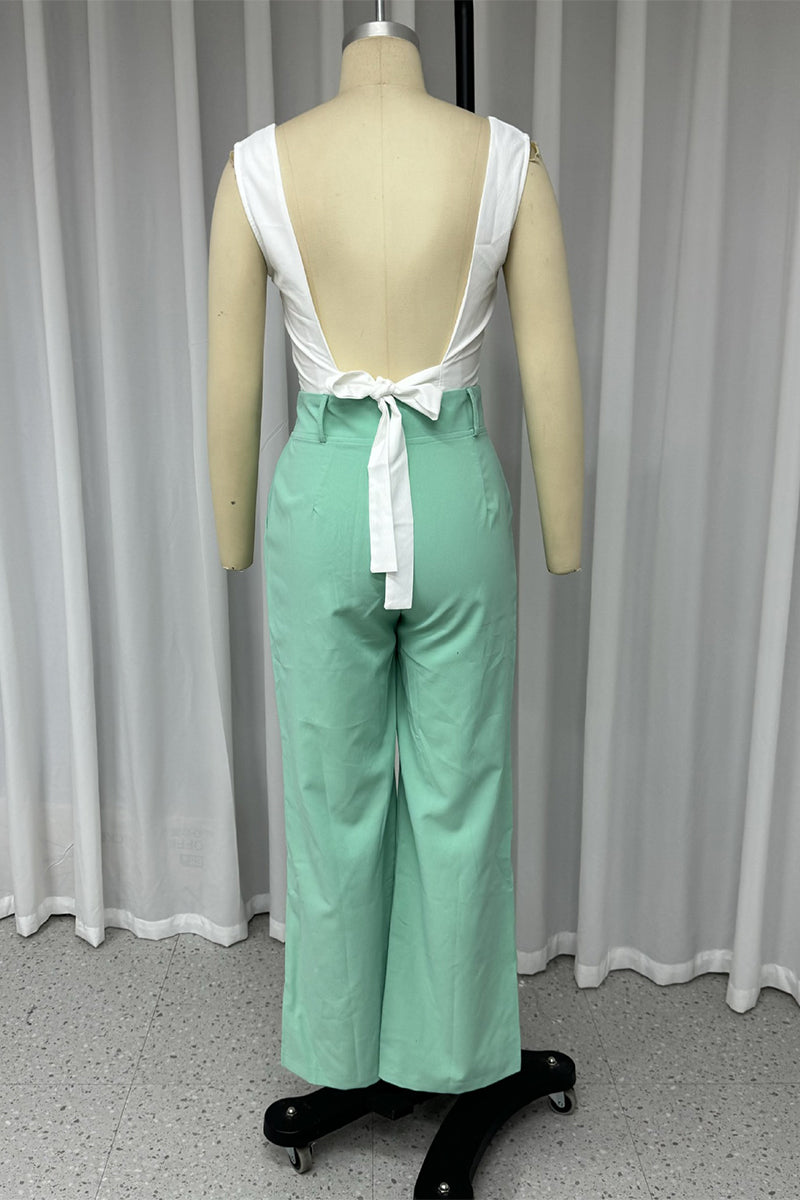 Street Color Lace Up Backless Without Belt Square Neck Sleeveless Two Pieces