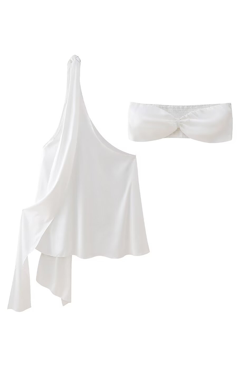 Color Ruched Irregular Strapless Sleeveless Two Pieces