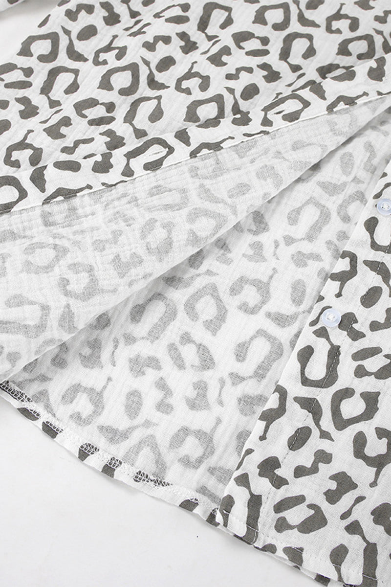 Street Leopard Print Patchwork Turndown Collar Long Sleeve Two Pieces