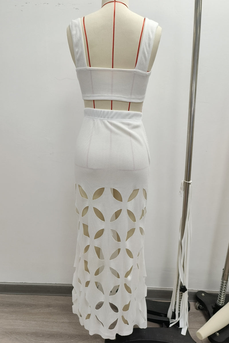 Hollow Out Backless Square Neck Sleeveless Two Pieces