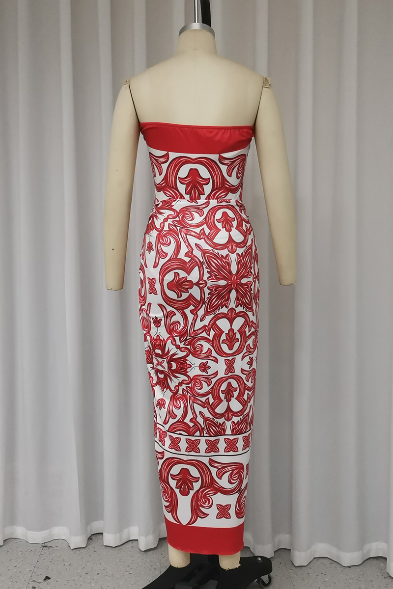 Vacation Print Lace Up Strapless Sleeveless Two Pieces