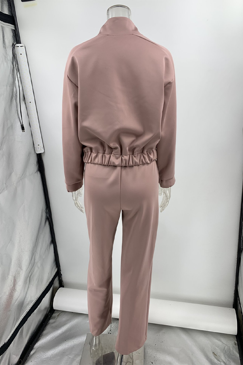 Sportswear Pocket Lace Up Mandarin Collar Long Sleeve Two Pieces