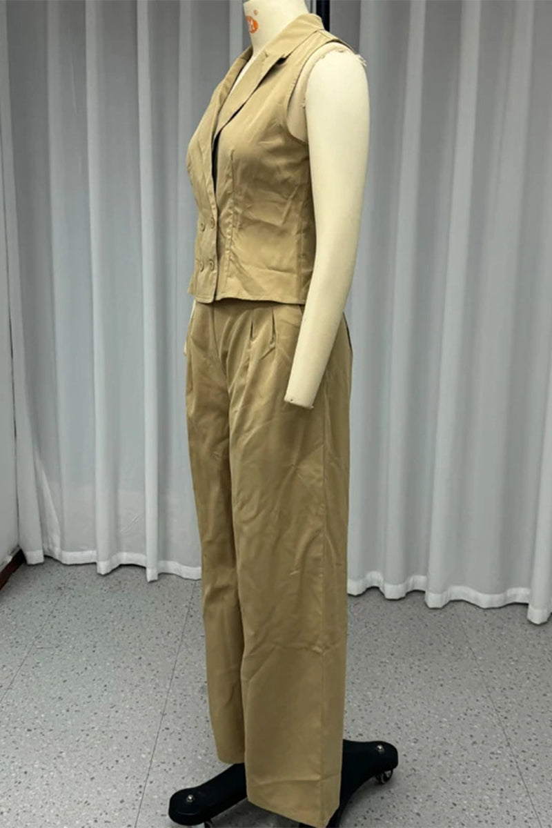 Pocket Ruched Turn-back Collar Sleeveless Two Pieces