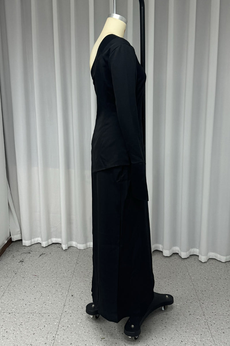 Buttons Slit Irregular Sloping Shoulder Long Sleeve Two Pieces