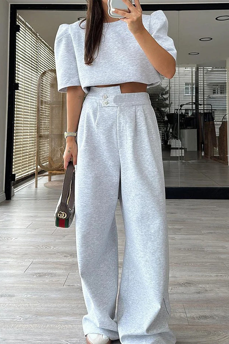 Pocket O Neck Short Sleeve Two Pieces