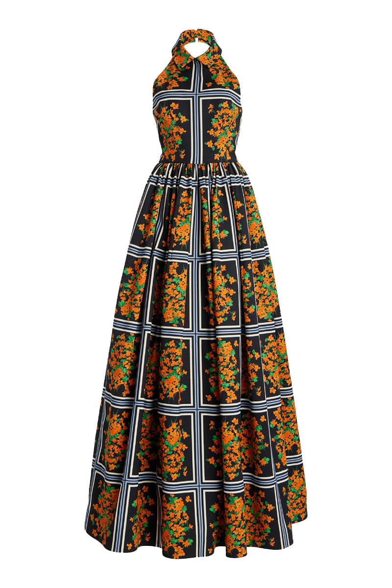 Print Contrast Halter One Step Skirt Dresses
