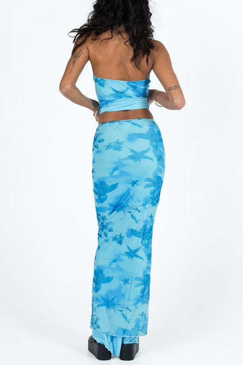 Print Contrast Strapless Sleeveless Two Pieces