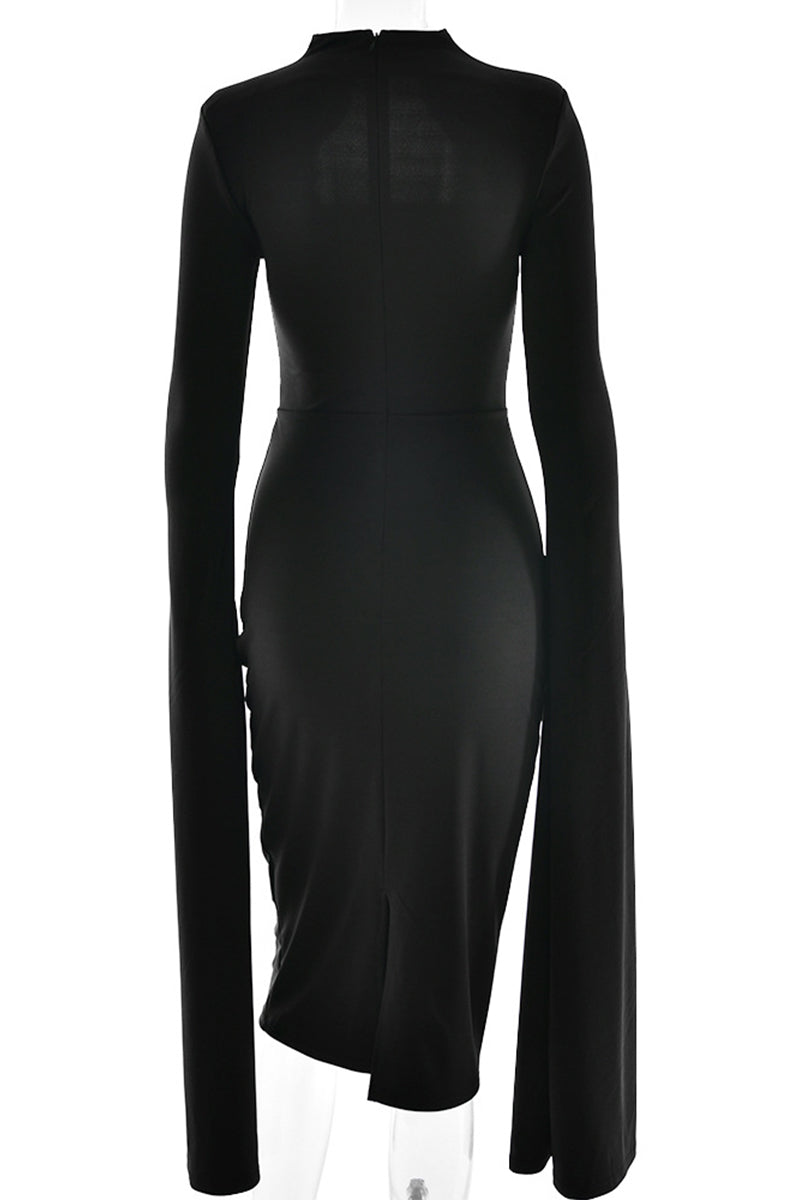Slit Zipper Half a Turtleneck Wrapped Skirt Dresses