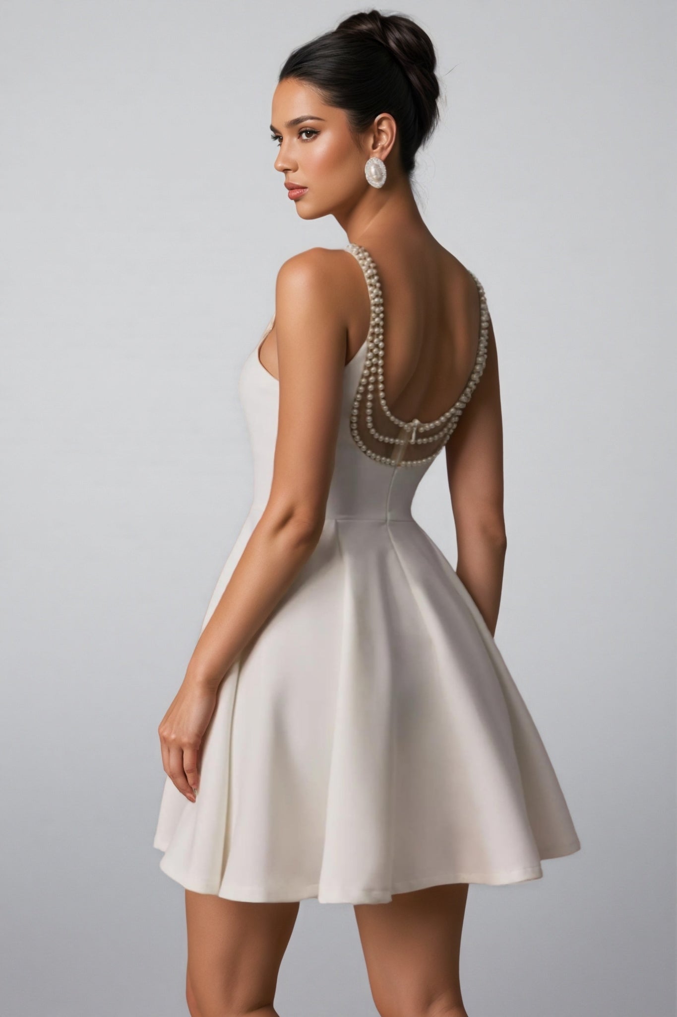 Sabint Pearl Embelished Open Back Mini Dress
