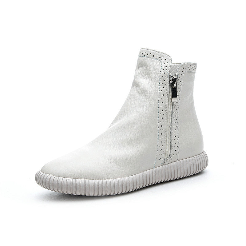 Street Shot Cowhide Bootie Autumn Female Flat Boots