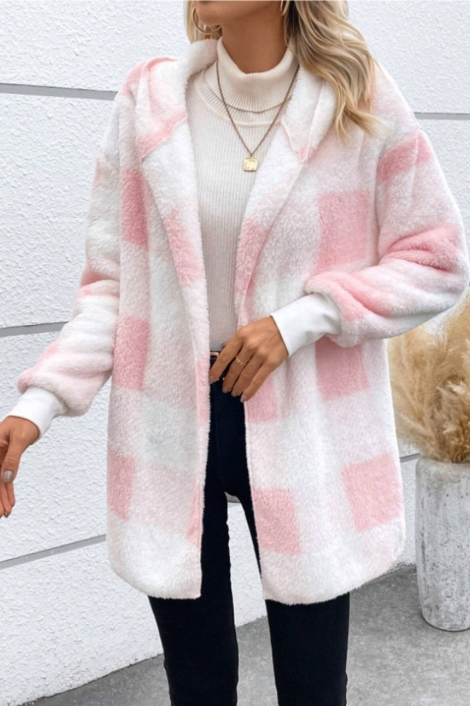 Loose Plaid Color Block Knit Cardigan Coat
