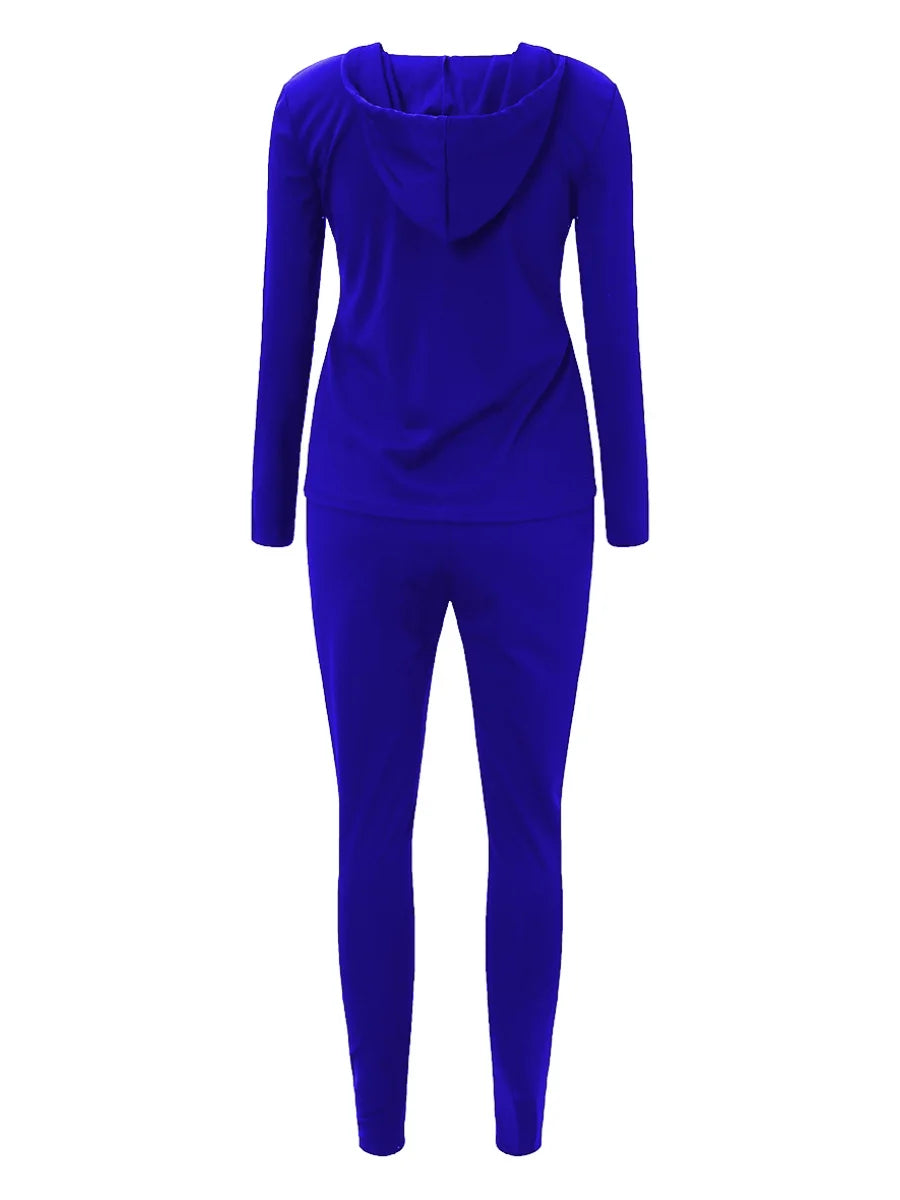 Spring Two Piece Sets Outfits Hooded Collar Zipper Design Long Sleeve Tracksuit With Kangaroo Pocket