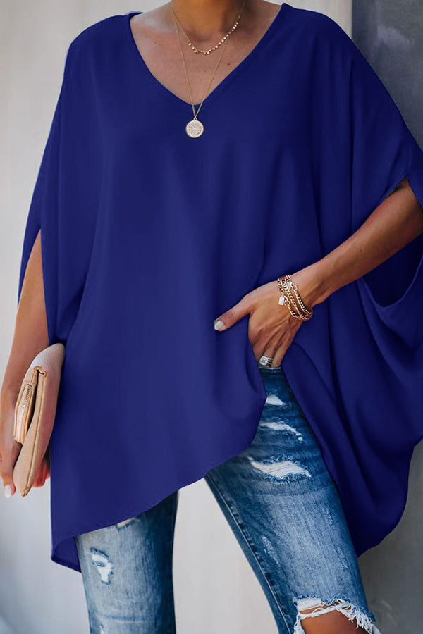 V Neck Half Sleeve Loose Batwing T-shirt