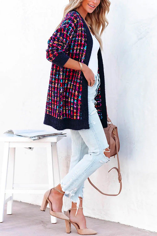 Open Front Multi-colored Print Cardigans