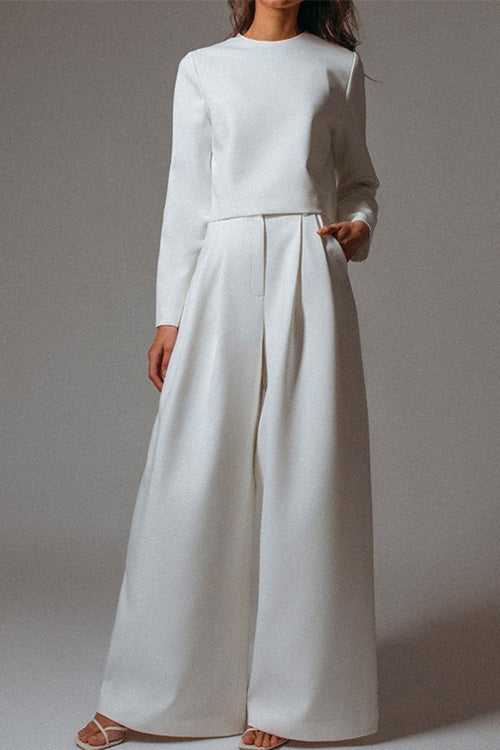 Moxidress Crewneck Long Sleeve Pullover and Wide Leg Pants Set