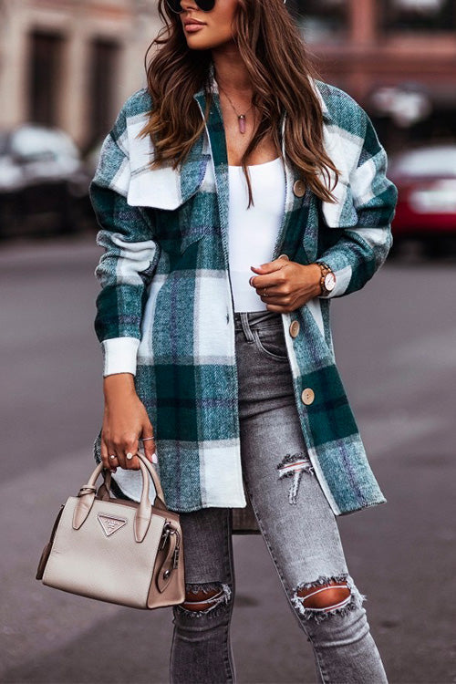 Moxidress Lapel Button Down Pockets Plaid Cardigans