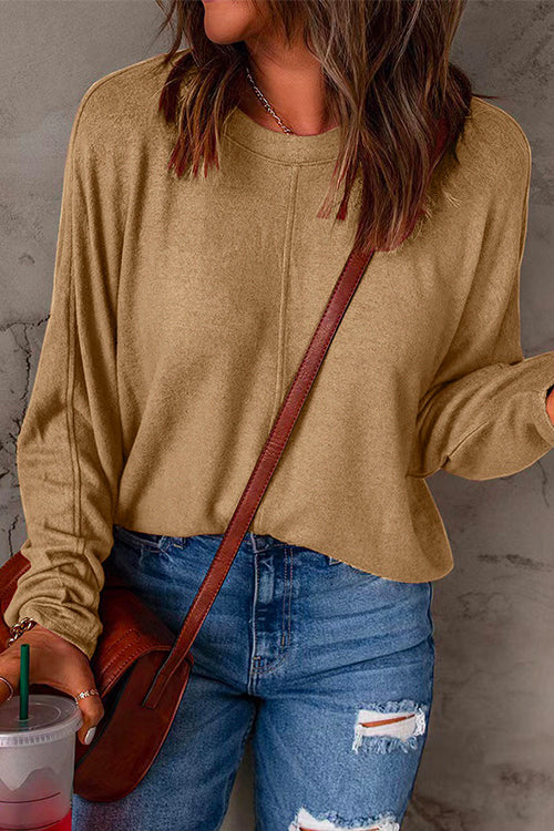 Crewneck Batwing Sleeve Plain Sweatshirt