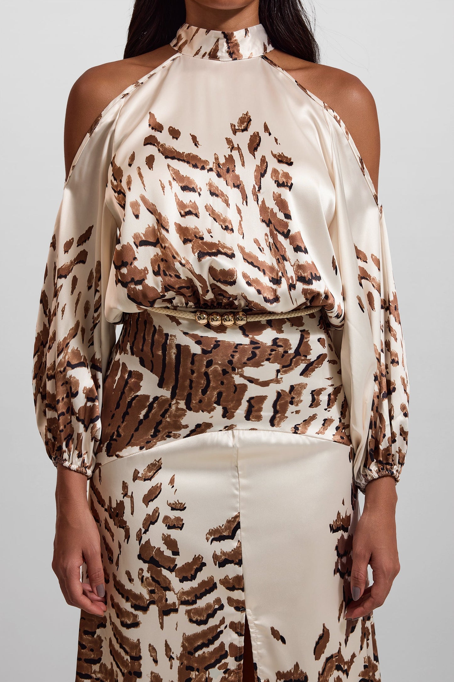 Abstract Print Cut-out Puff Sleeve Maxi Dress