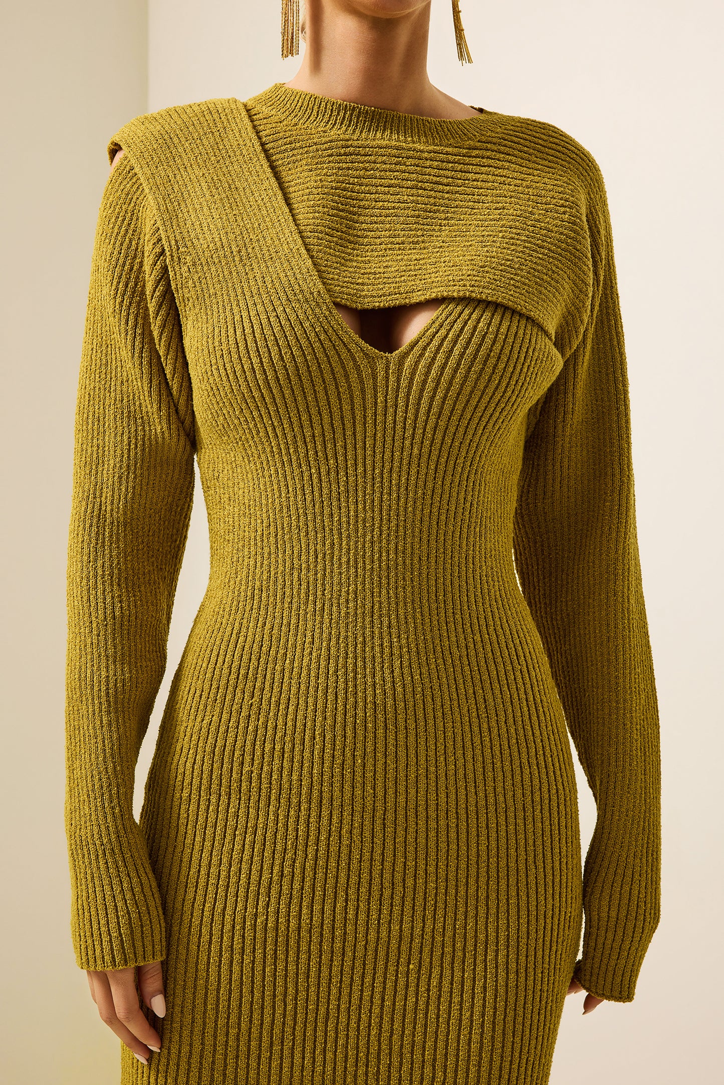 Knit Knotted Long Sleeve Midi Dress