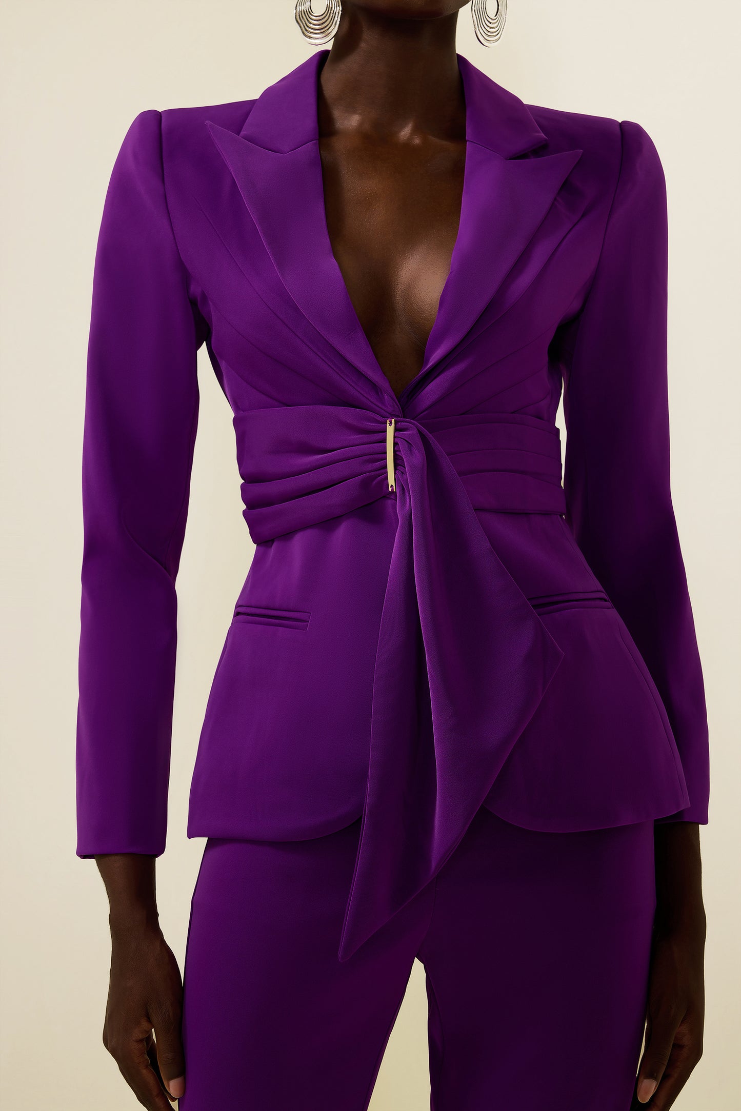 Ruched Bottom Blazer &mid Waist Pants Set