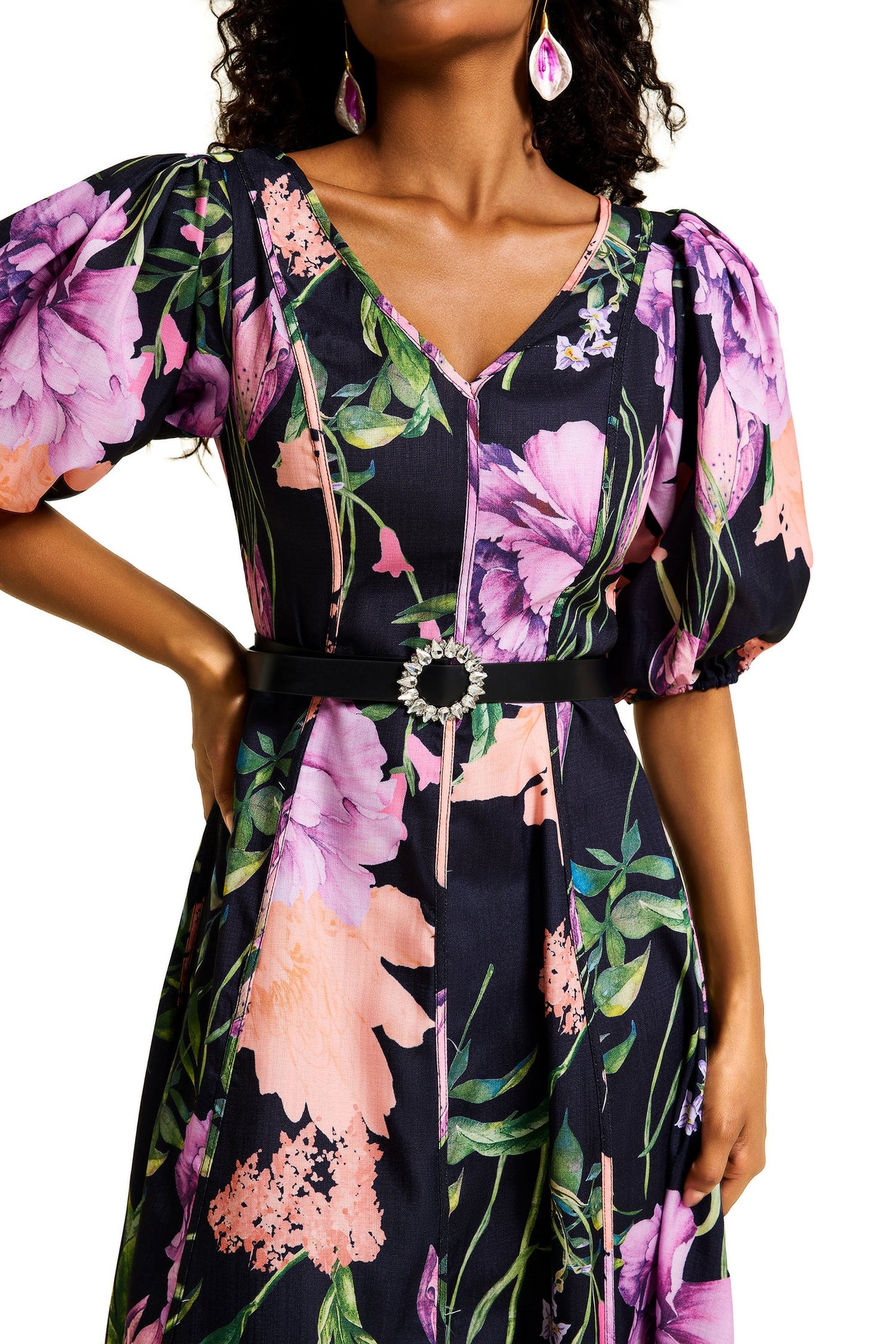 V-neck Midi Dress With Belt
