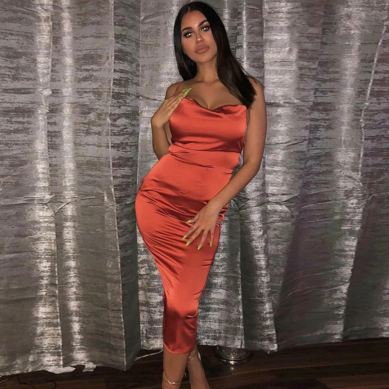 Maxi Puss Nightclub Satin Midi Dresses