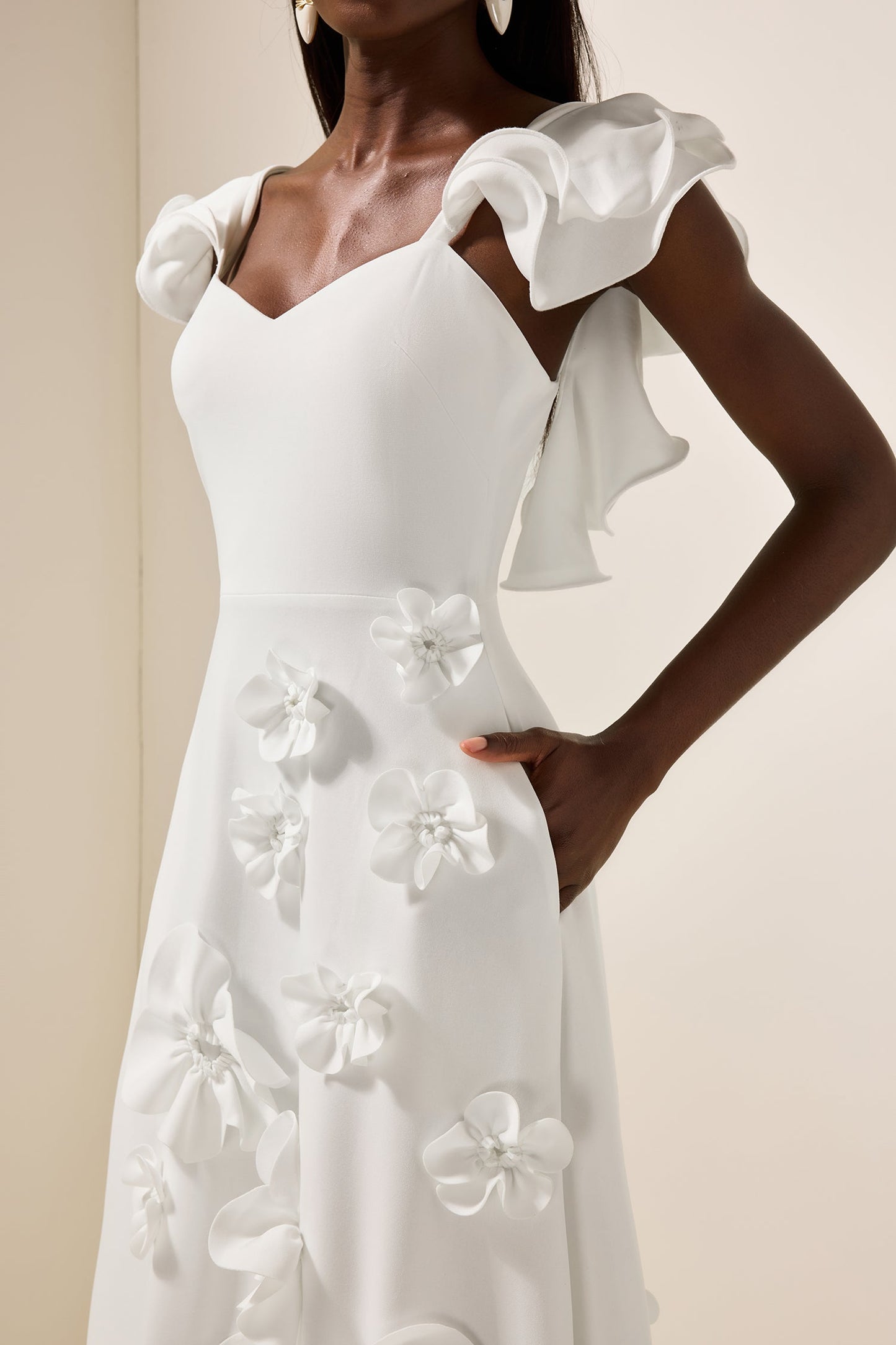 3d Flower Frill Sleeveless Maxi Dress