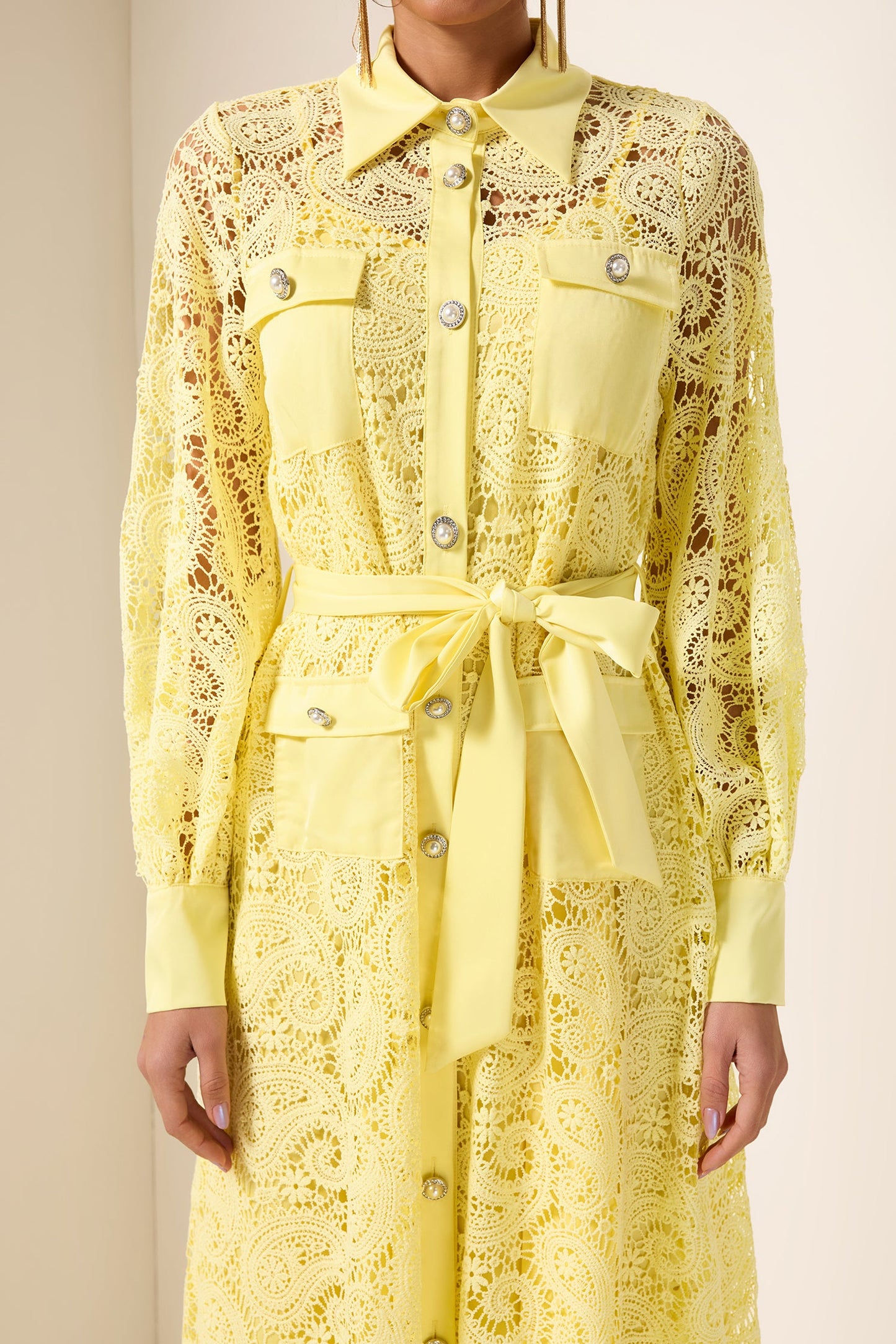 Embroidered Pocket Midi Dress