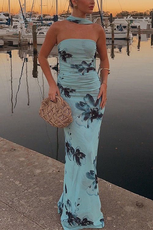 Moxidress Strapless Tube Print Bodycon Maxi Dress