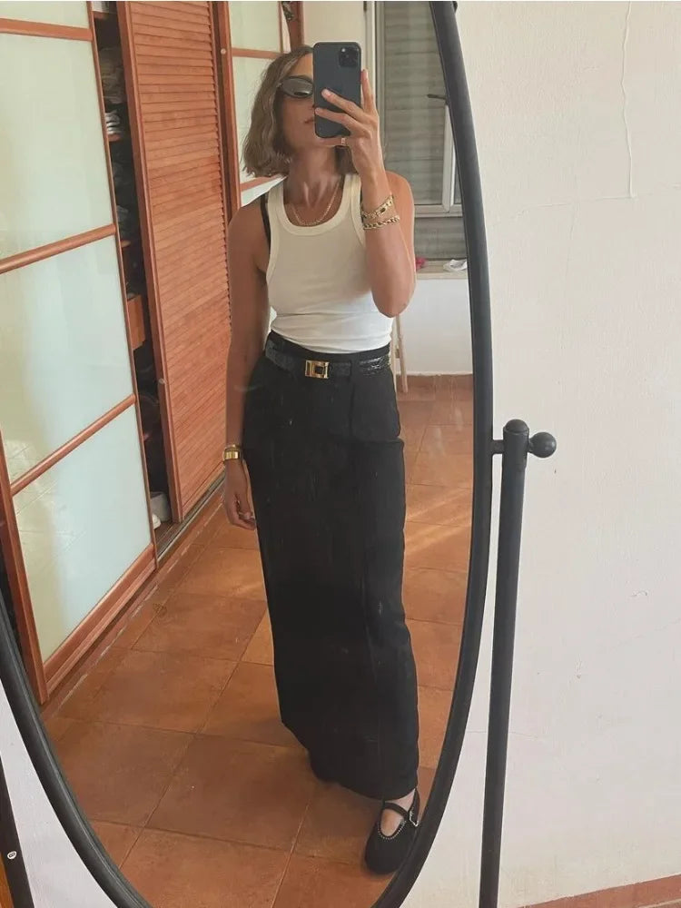 Patchwork High Waist Slim Long Skirt Female High Street Seamless White ’s Maxi Skirt