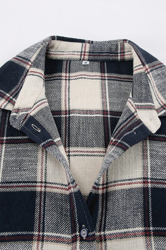 Relaxed Fit Plaid Long Sleeve Blouse