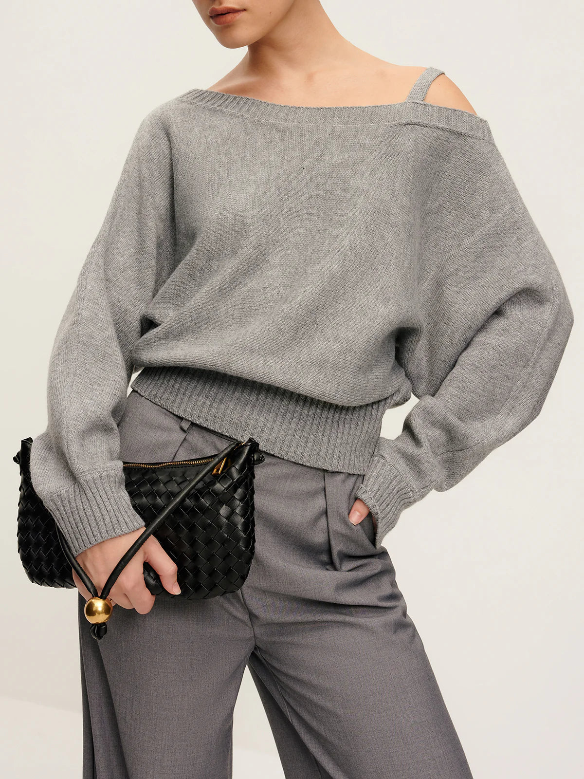 Plain Off-shoulder Loose Sweater