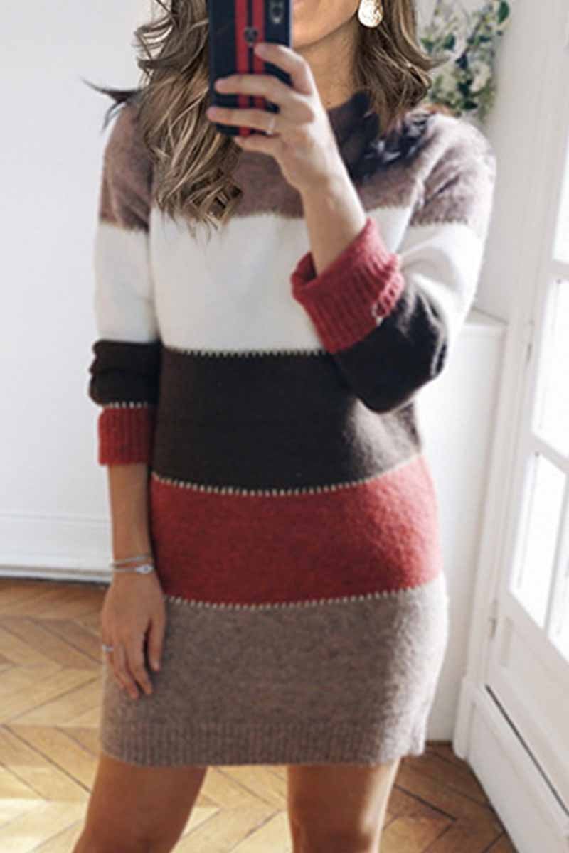 Splicing Contrast Mini Dress(3 Colors)