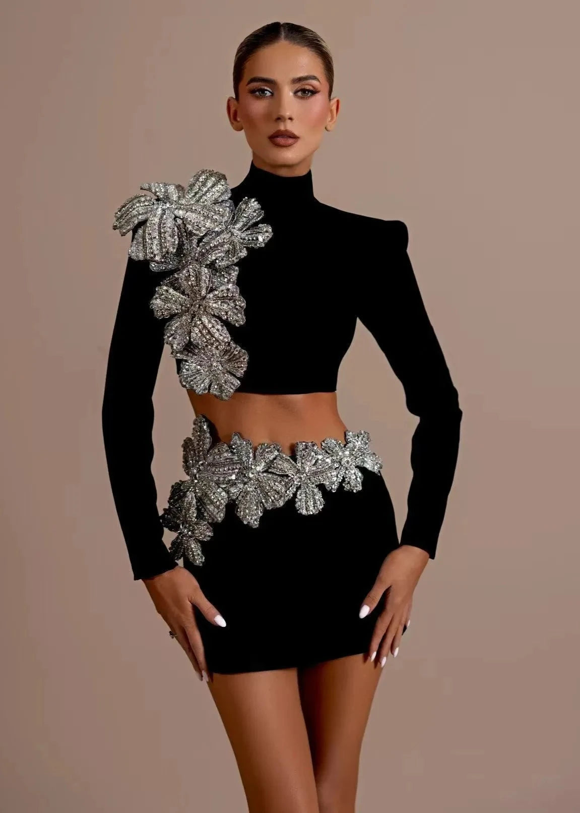 Luxe Embellished Black Two-piece Set