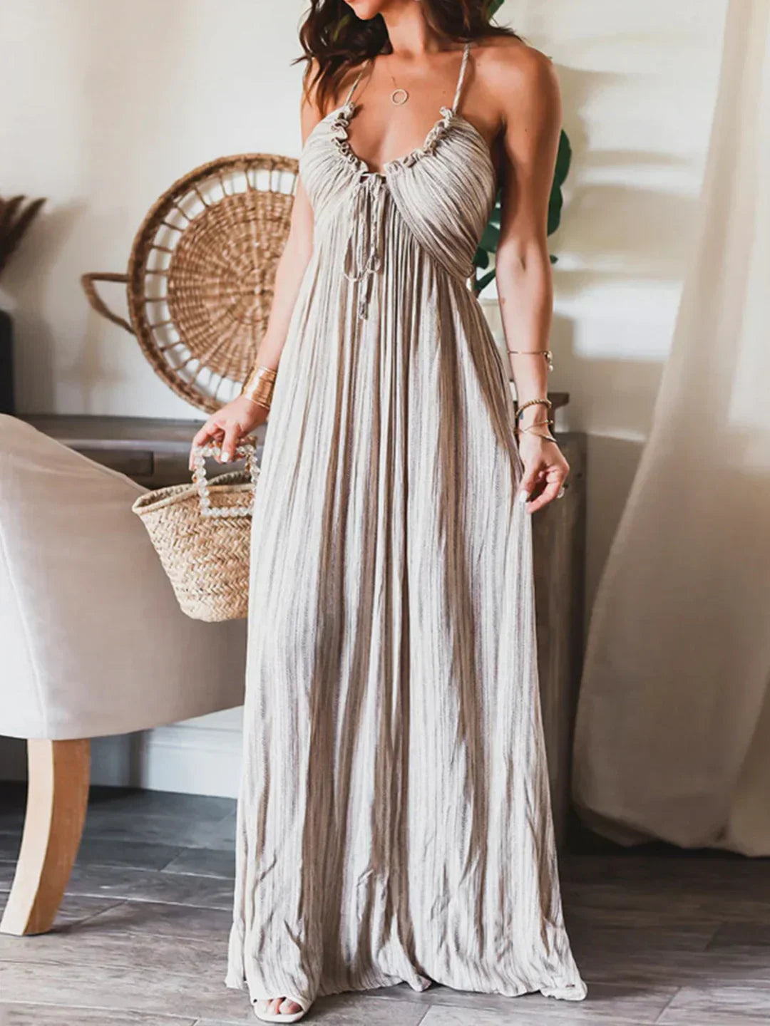 Backless U-neck Halter Strap Long Dress