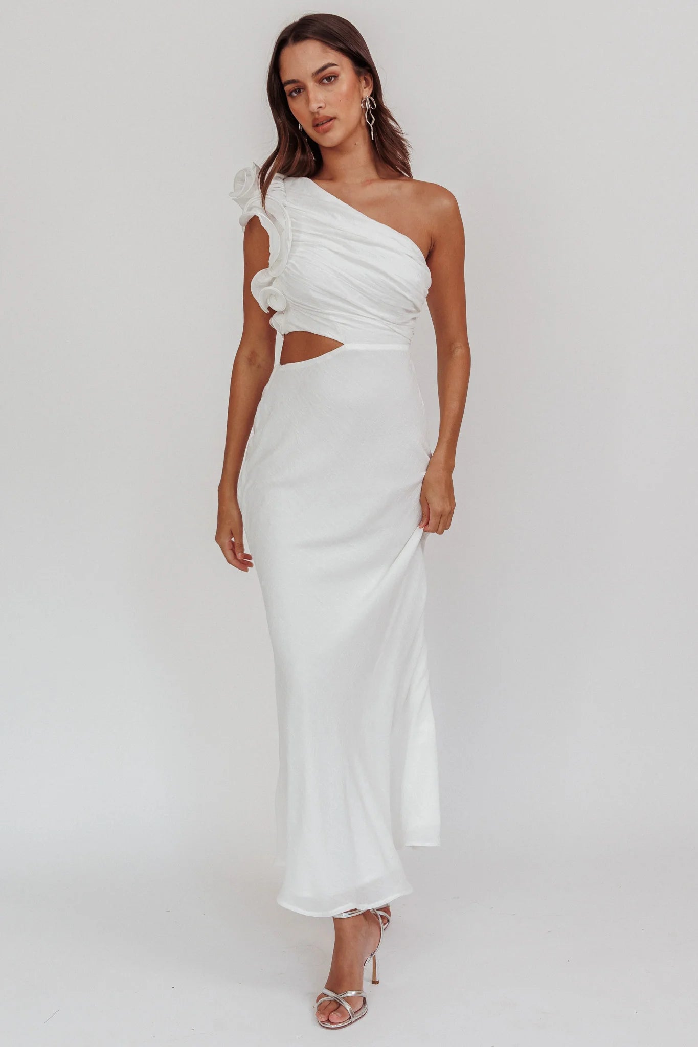 Deanna One-shoulder Ruffle Maxi Dress White