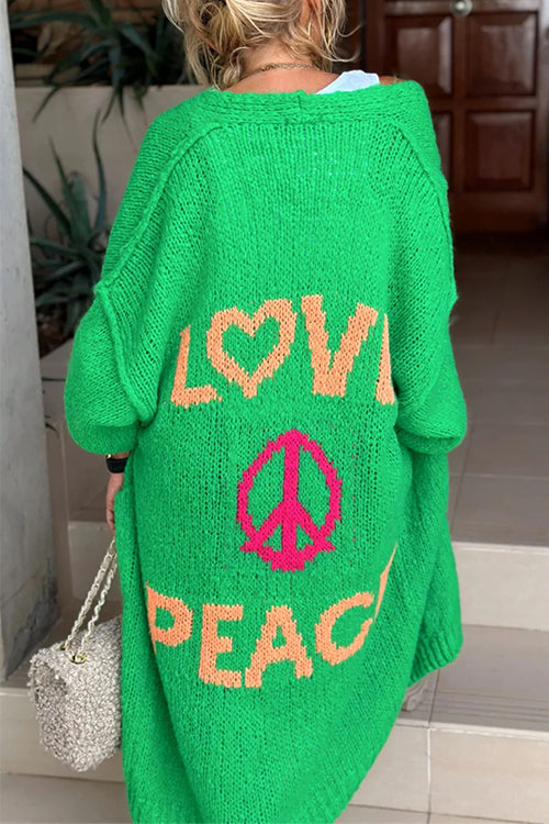 Moxidress Open Front Love and Peace Pattern Long Sweater Cardigan(in 5 Colors)