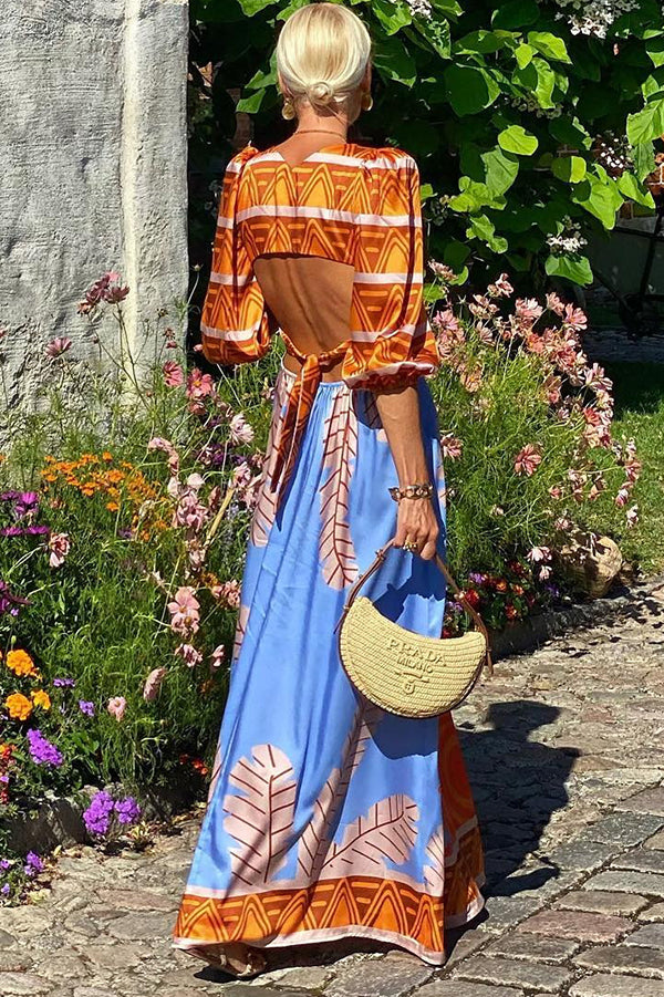 Style Unique Printed Backless Strappy Maxi Dress