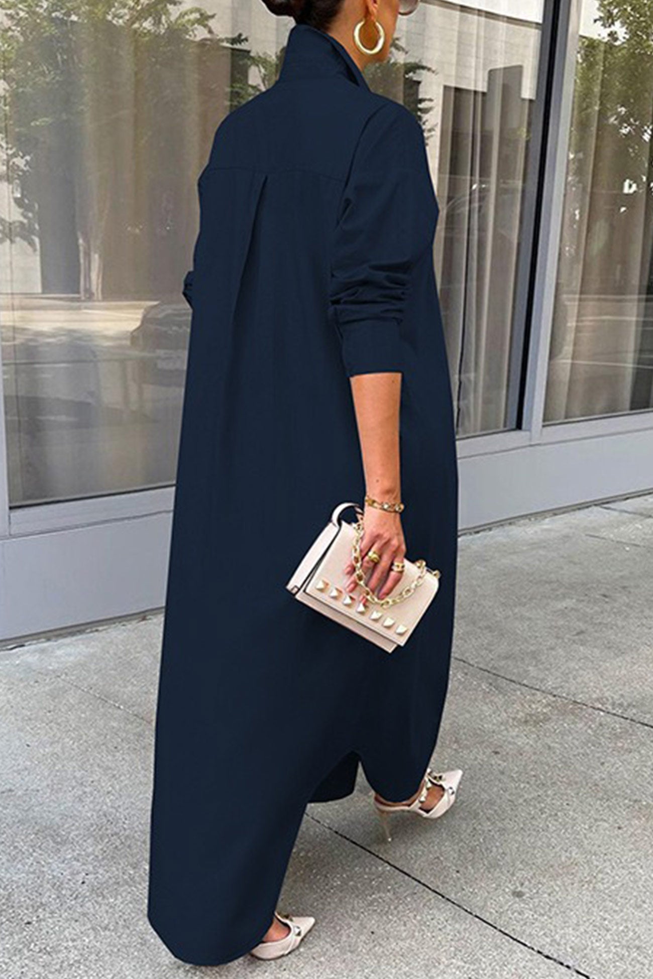 Color Single-breasted Long Blouse