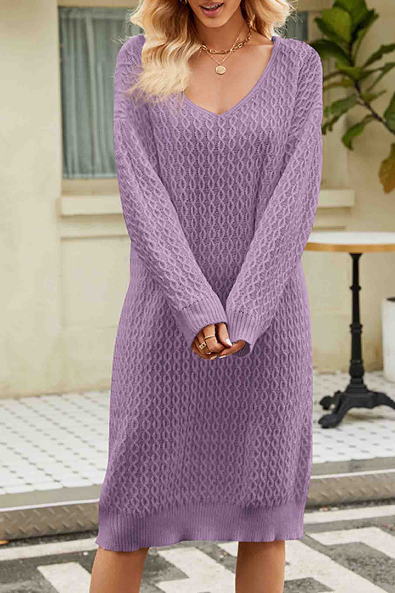 Color Long Knitted Sweater Dress