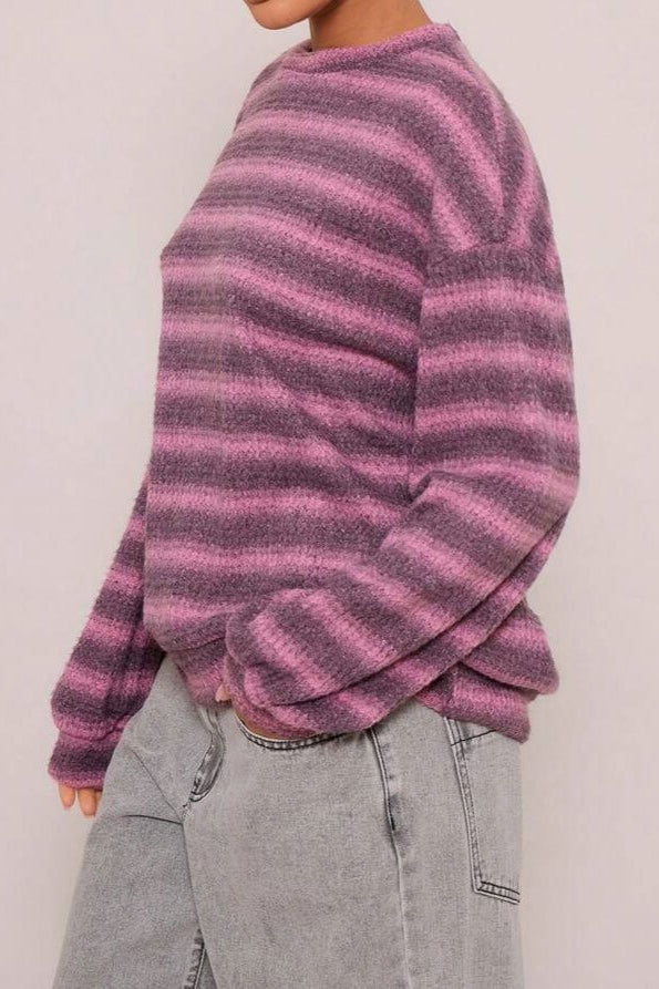 Relaxed Striped Knit Pullover Blouse