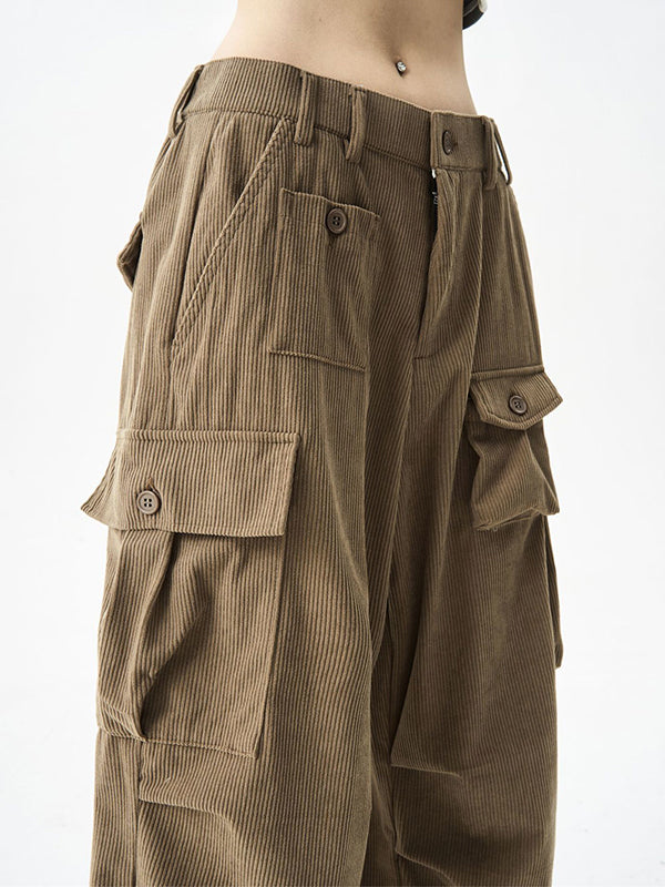 Street Corduroy Cargo Pants With Multi Pockets