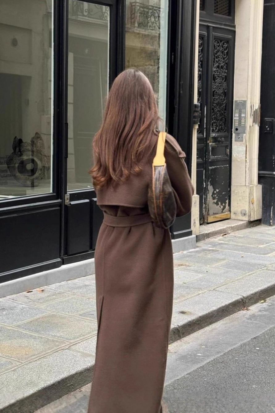 Long Line Notch Collar Tied Overcoat