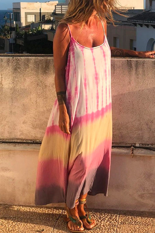 Spaghetti Strap Sleeveless Tie Dye Maxi Dress