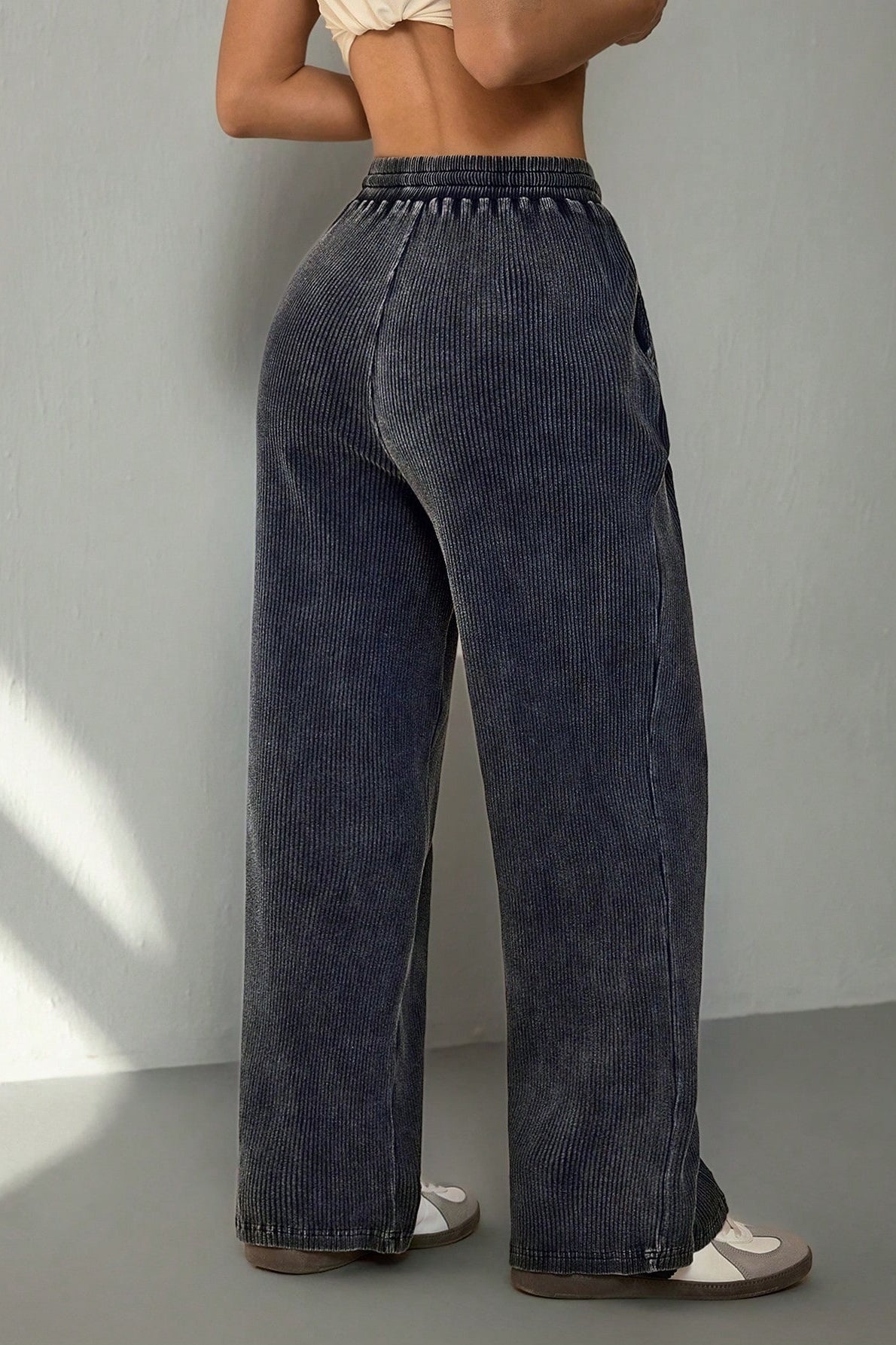 Color Drawstring Waist Wide Leg Sweat Pants