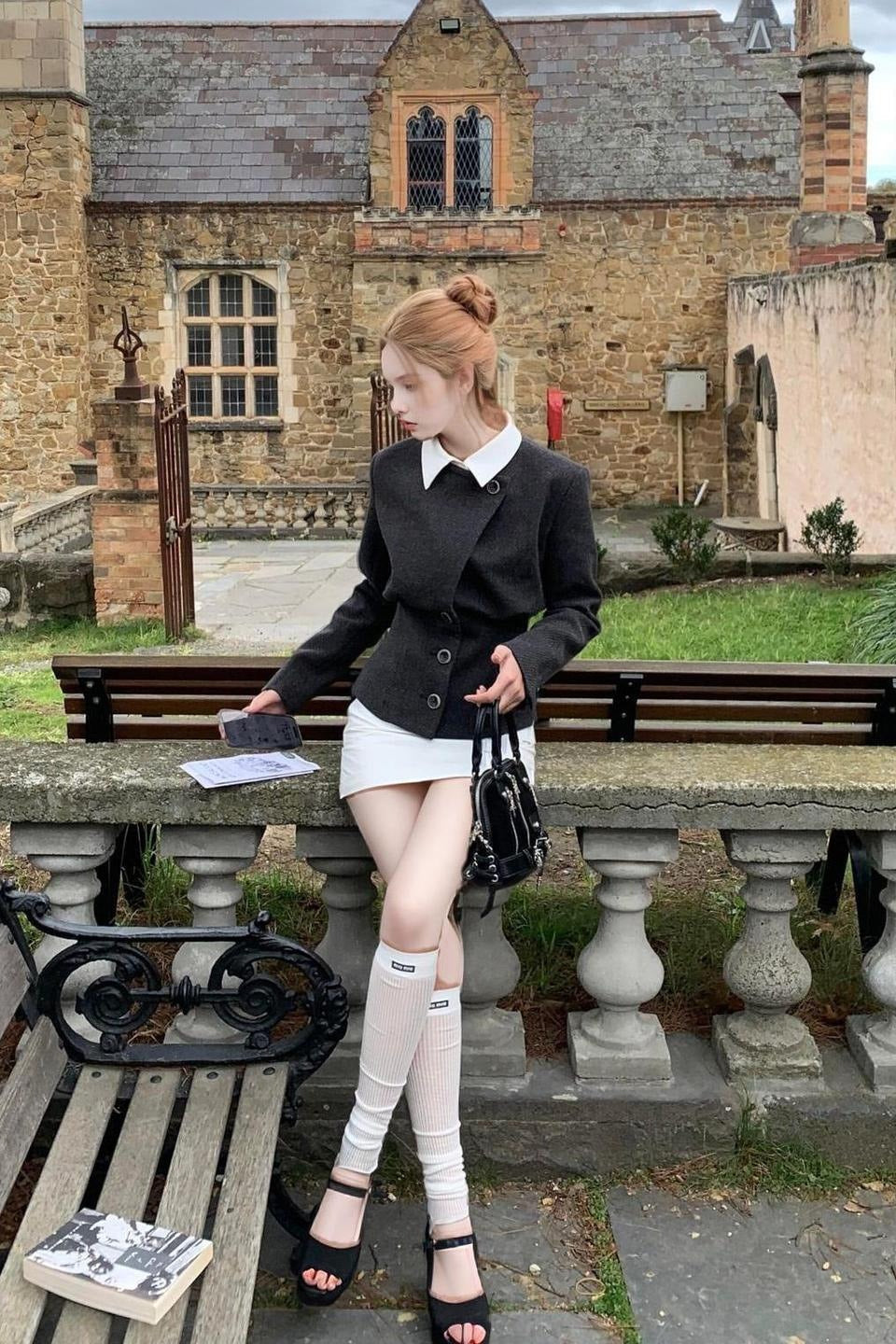 Wool Faux Two-piece Tapered Notch Collar Coat