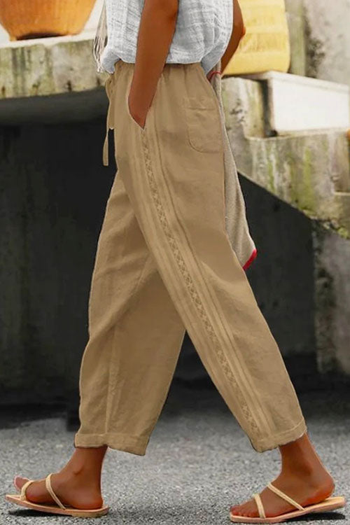 Moxidress Drawstring Elastic Waist Cotton Linen Tapered Pants